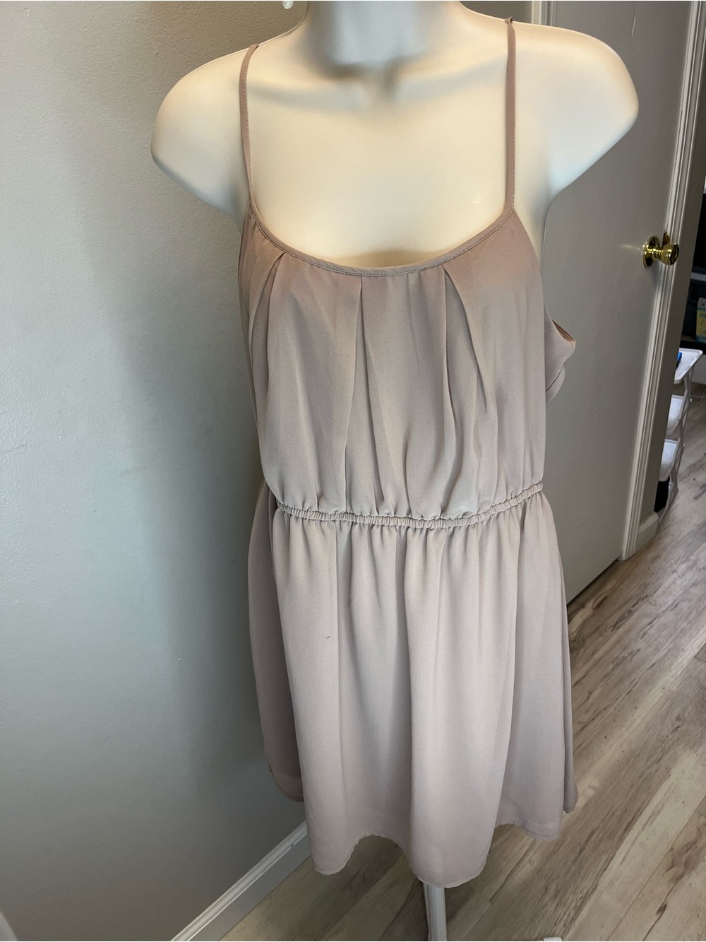 Forever 21 Blush-Taupe Pleated Waist Spaghetti Strap Mini Dress